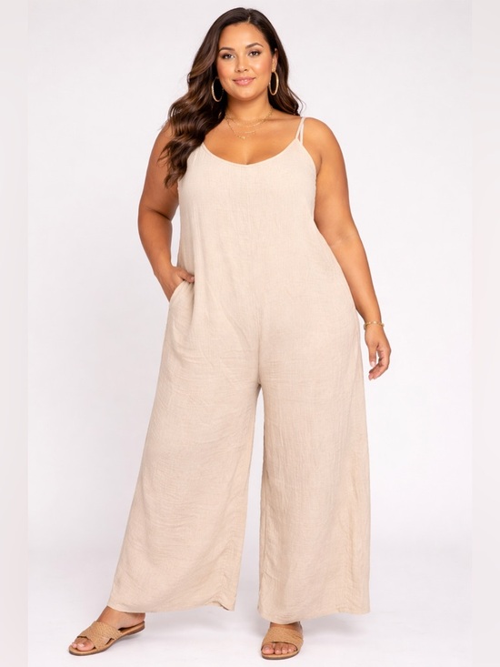 Hunter & Brown Pants - Hunter & Brown Gauze Jumpsuit XL Beige Wide Leg Boho Indie NWT